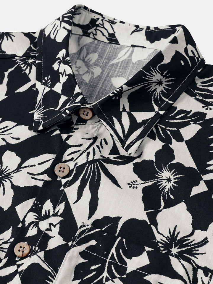 Chemise Homme en Coton à Imprimé Floral Décontractée Style Plage d’Été Manches Courtes