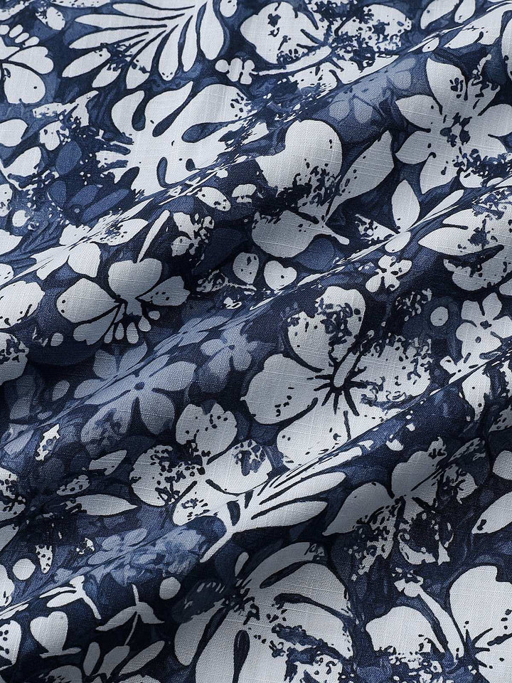 Chemise Homme Rétro à Manches Courtes en Coton Respirante Imprimé Hibiscus Style Vacances