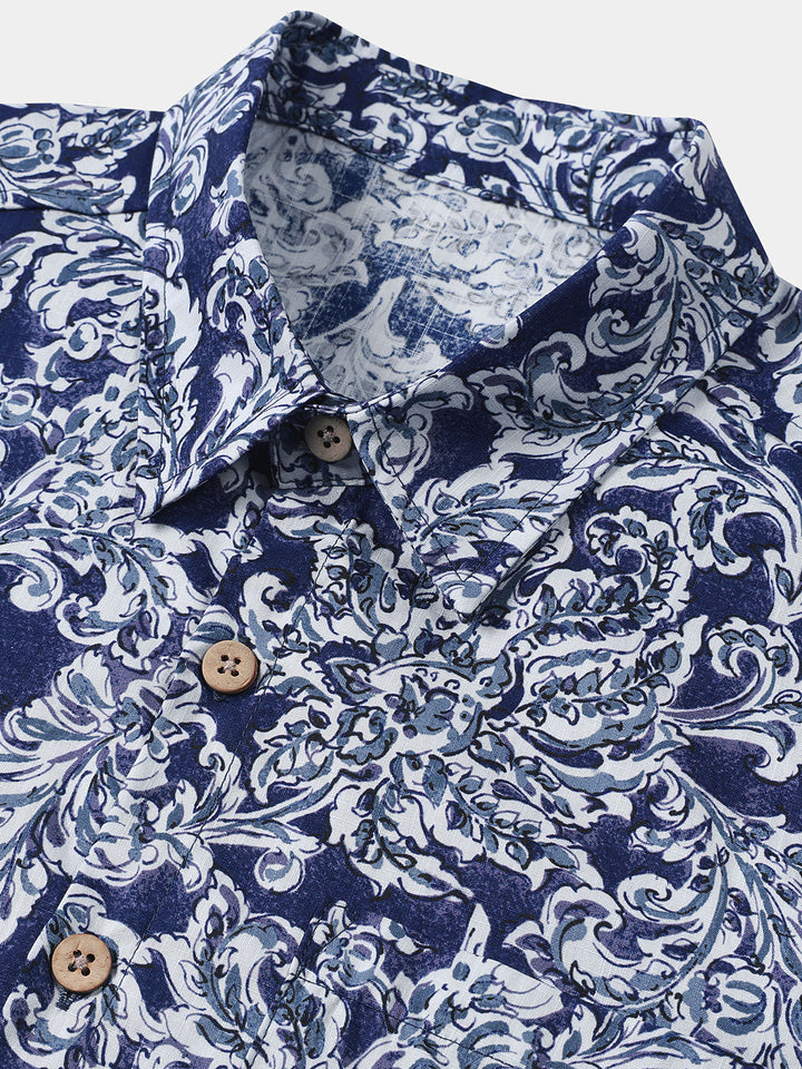 Chemise Homme à Imprimé Floral Classique Boutonnée Style Vacances Manches Courtes