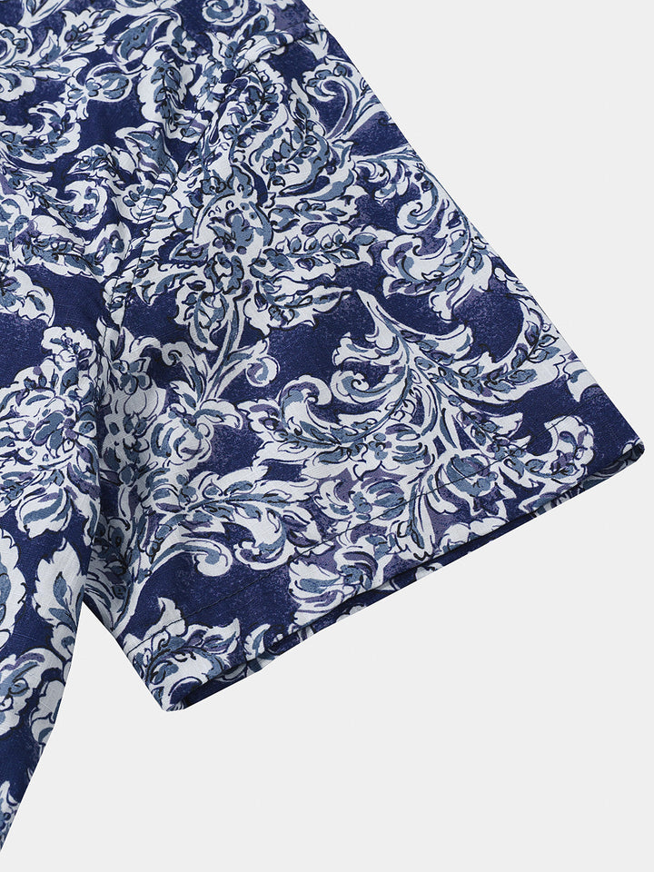 Chemise Homme à Imprimé Floral Classique Boutonnée Style Vacances Manches Courtes