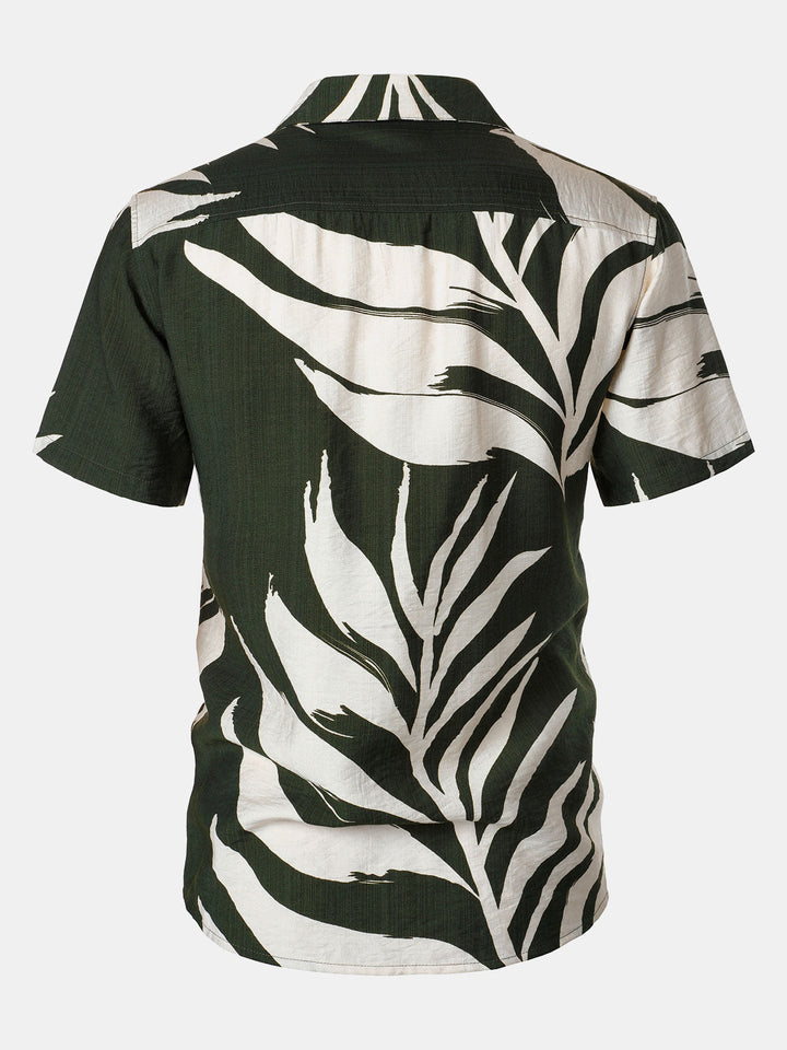 Chemise Homme Manches Courtes Vacances à Poche Imprimé Tropical