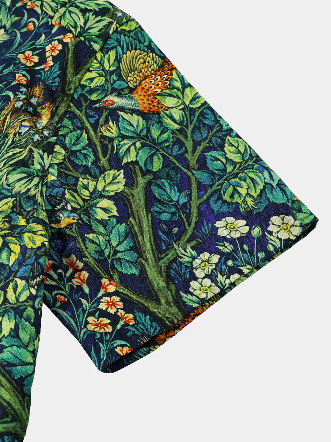 Chemise Homme Hawaïenne Imprimé Botanique Tropical Vert en Coton à Manches Courtes