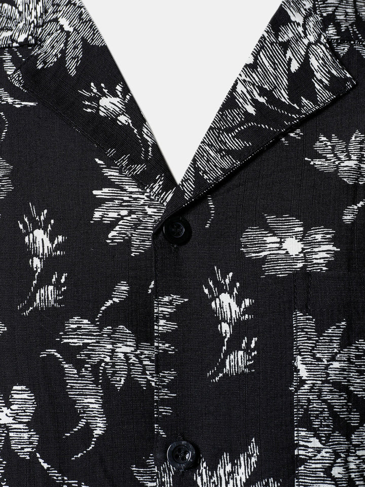 Chemise Hawaïenne Homme Noire à Imprimé Floral Tropical Décontractée