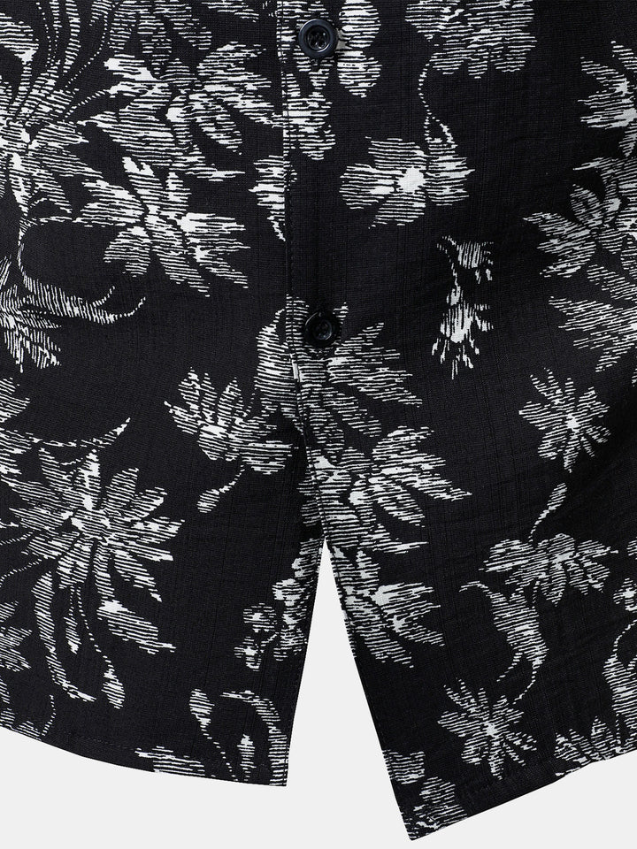Chemise Hawaïenne Homme Noire à Imprimé Floral Tropical Décontractée
