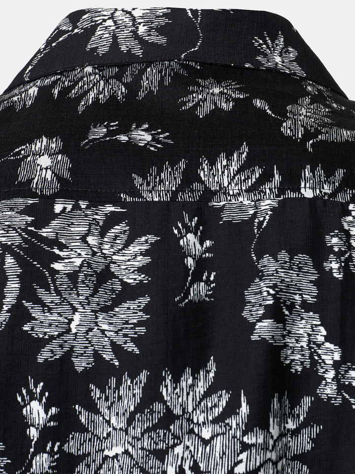Chemise Hawaïenne Homme Noire à Imprimé Floral Tropical Décontractée