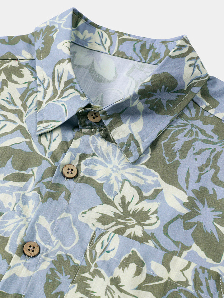 Chemise Homme à Imprimé Floral Hawaïen Décontractée d’Été Style Vacances Manches Courtes