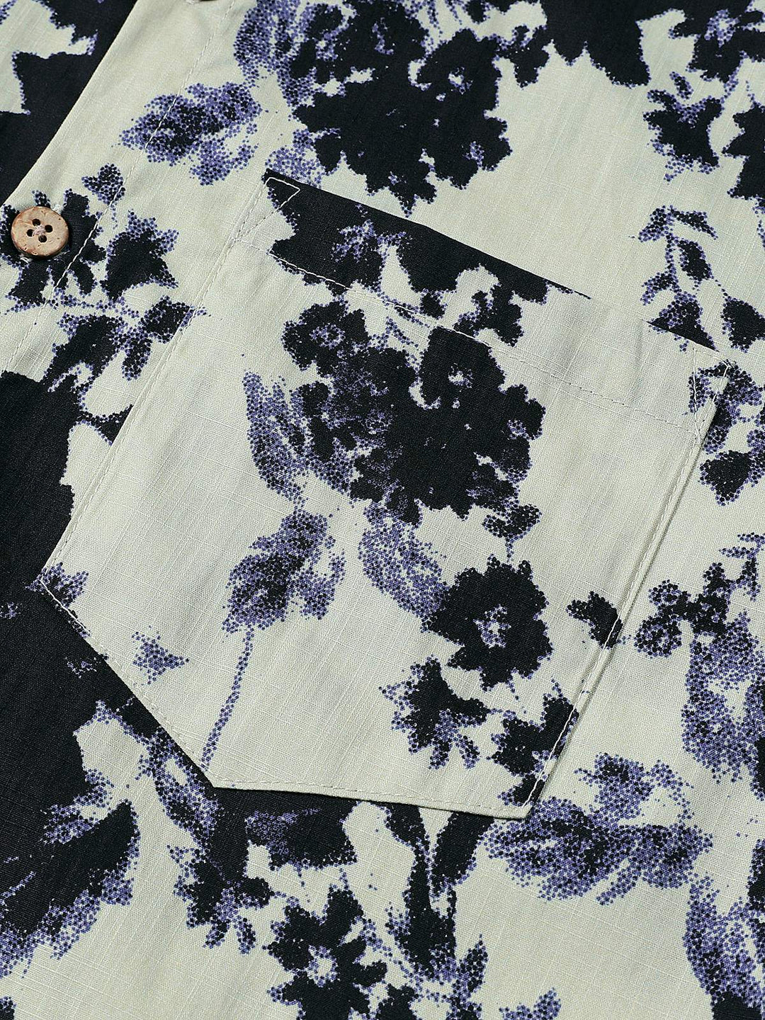 Chemise Homme Style Resort Imprimé Floral Effet Lavis en Coton à Manches Courtes