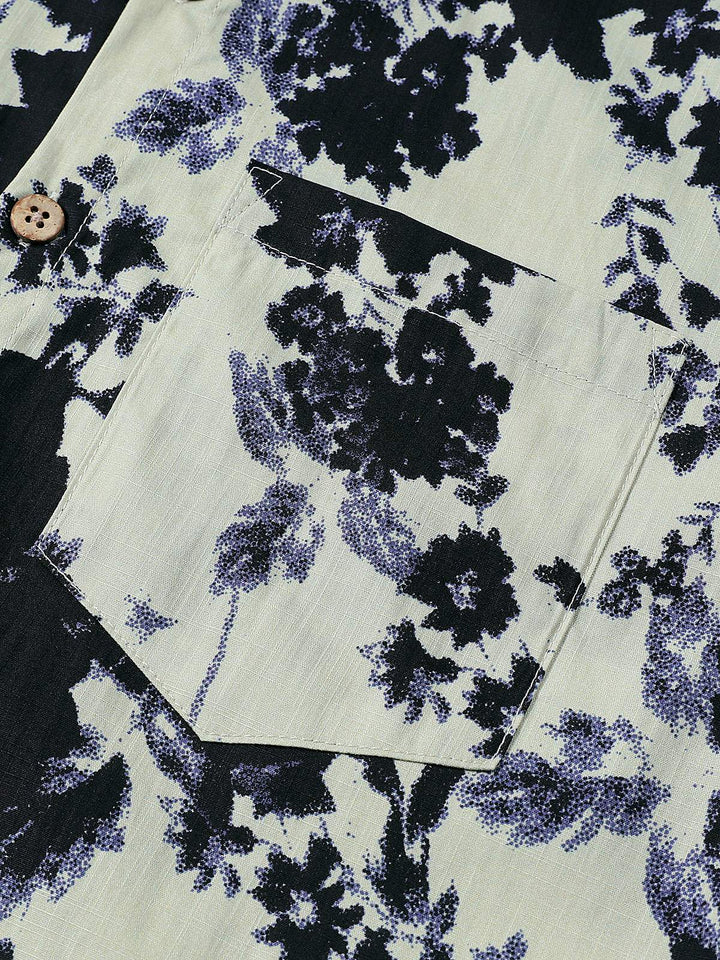 Chemise Homme Style Resort Imprimé Floral Effet Lavis en Coton à Manches Courtes