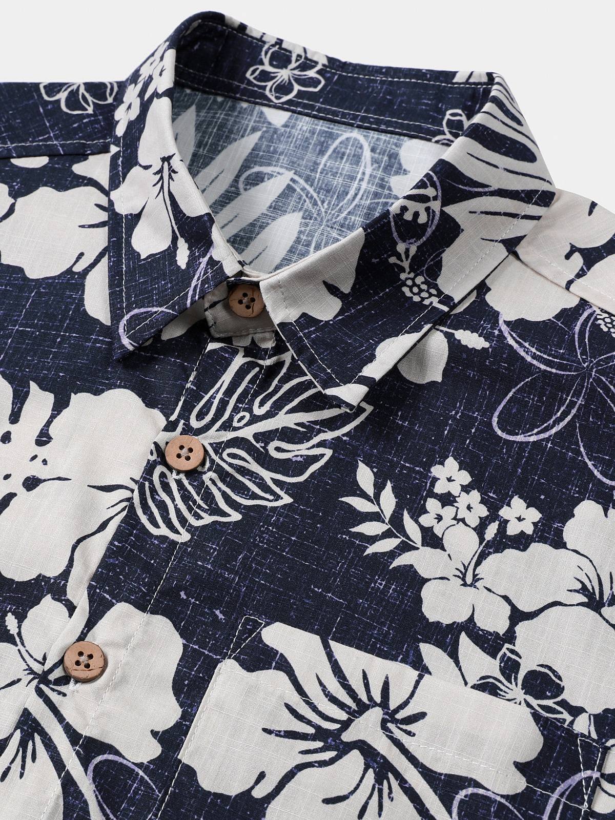 Chemise Homme Vintage à Manches Courtes en Coton Respirante Imprimé Fleurs Style Île et Vacances
