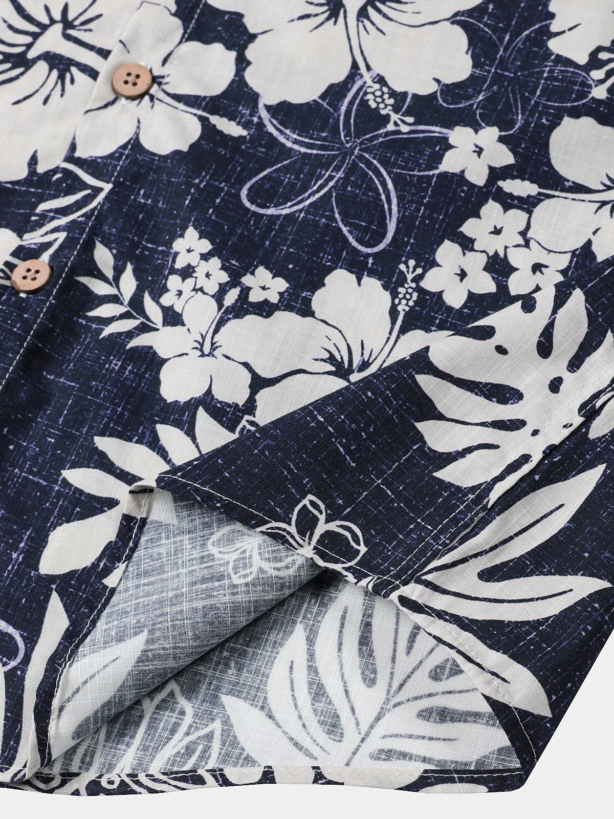 Chemise Homme Vintage à Manches Courtes en Coton Respirante Imprimé Fleurs Style Île et Vacances