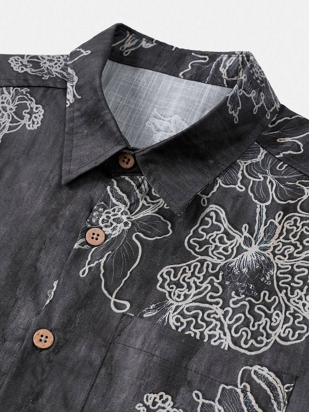 Chemise Homme Rétro à Manches Courtes en Coton Respirante Imprimé Floral Esquissé Style Île