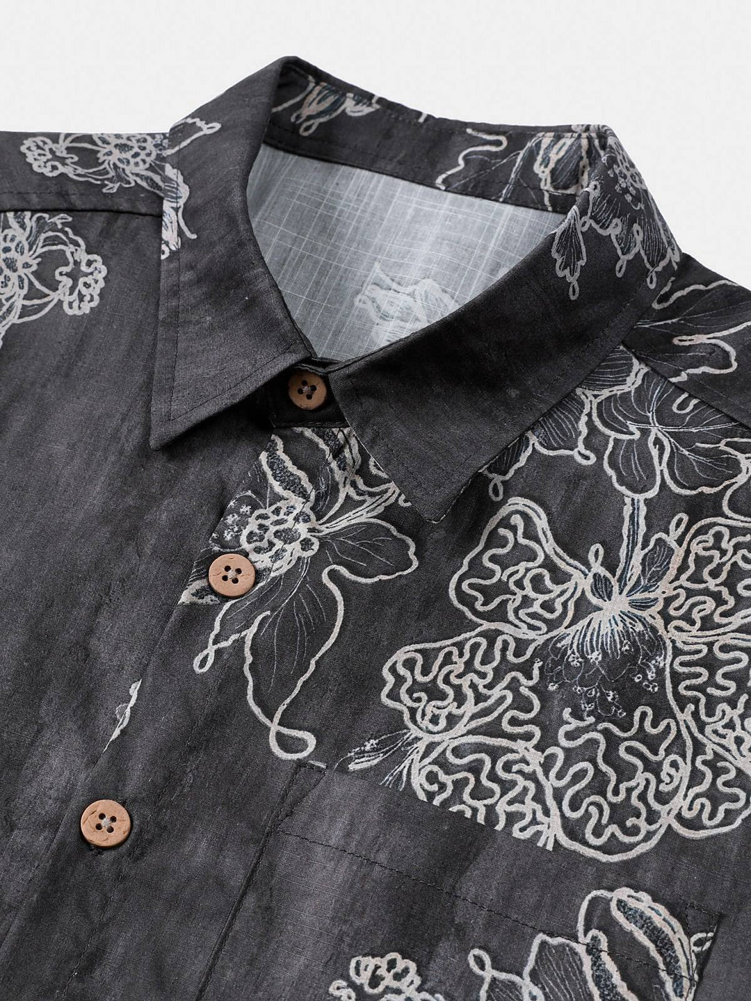 Chemise Homme Rétro à Manches Courtes en Coton Respirante Imprimé Floral Esquissé Style Île