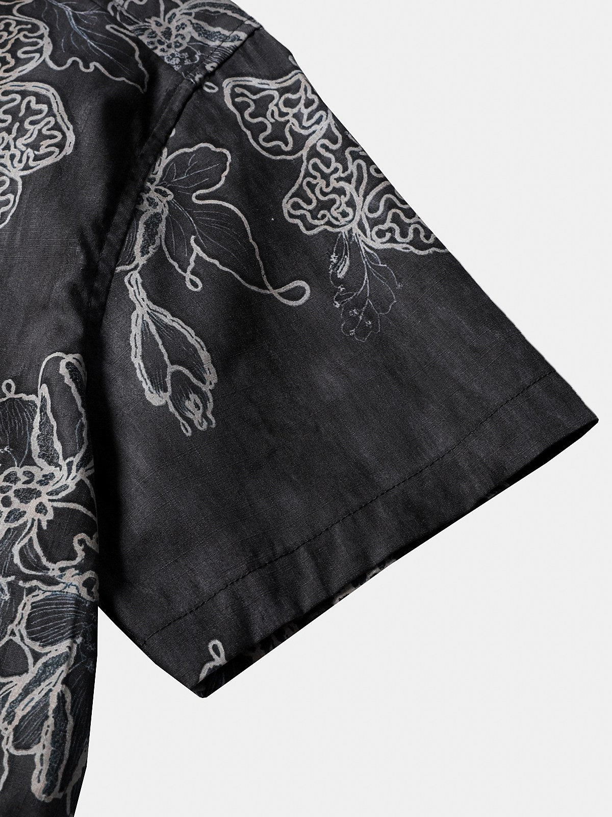 Chemise Homme Rétro à Manches Courtes en Coton Respirante Imprimé Floral Esquissé Style Île