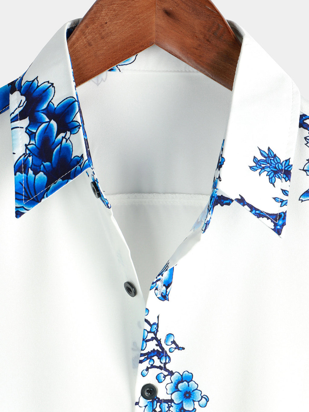 Chemise Casual à Manches Courtes avec Boutons pour Homme en Bleu avec Imprimé Floral