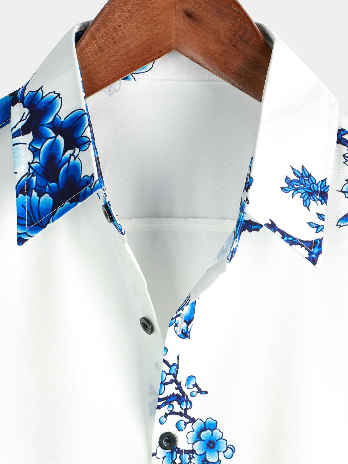 Chemise Casual à Manches Courtes avec Boutons pour Homme en Bleu avec Imprimé Floral