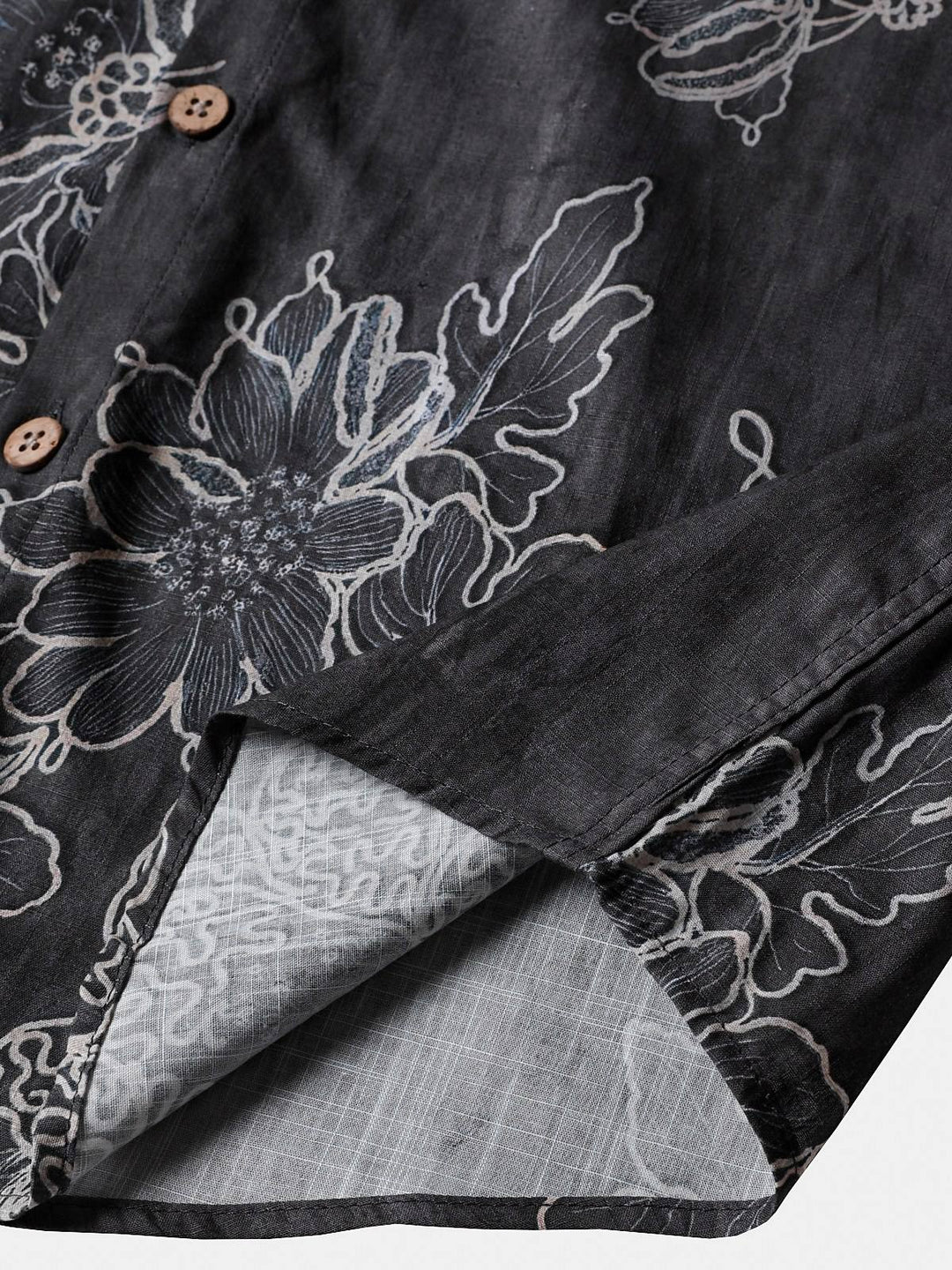 Chemise Homme Rétro à Manches Courtes en Coton Respirante Imprimé Floral Esquissé Style Île