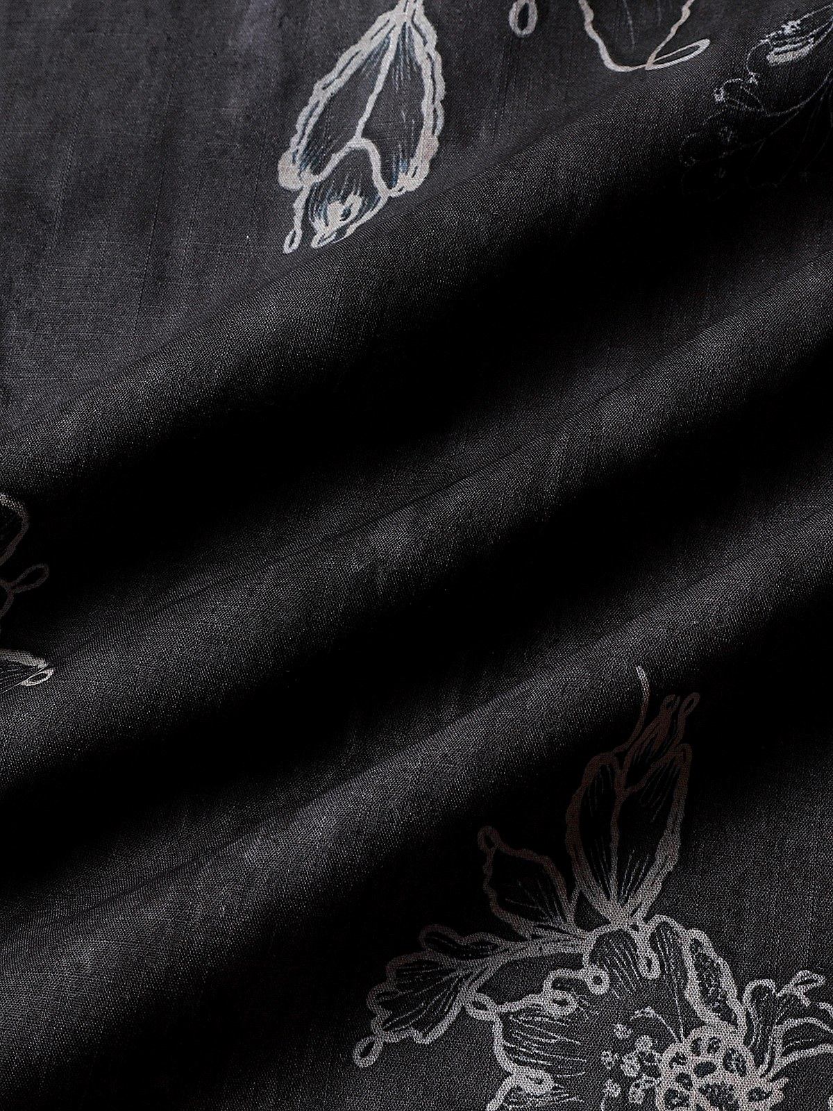 Chemise Homme Rétro à Manches Courtes en Coton Respirante Imprimé Floral Esquissé Style Île