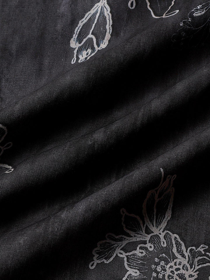Chemise Homme Rétro à Manches Courtes en Coton Respirante Imprimé Floral Esquissé Style Île