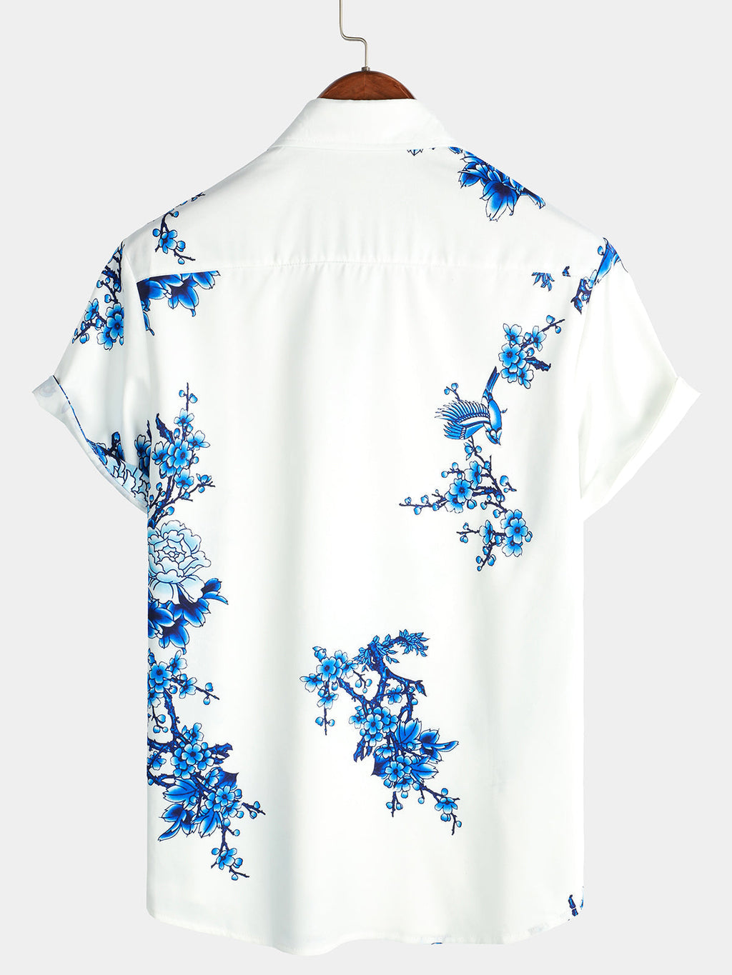 Chemise Casual à Manches Courtes avec Boutons pour Homme en Bleu avec Imprimé Floral