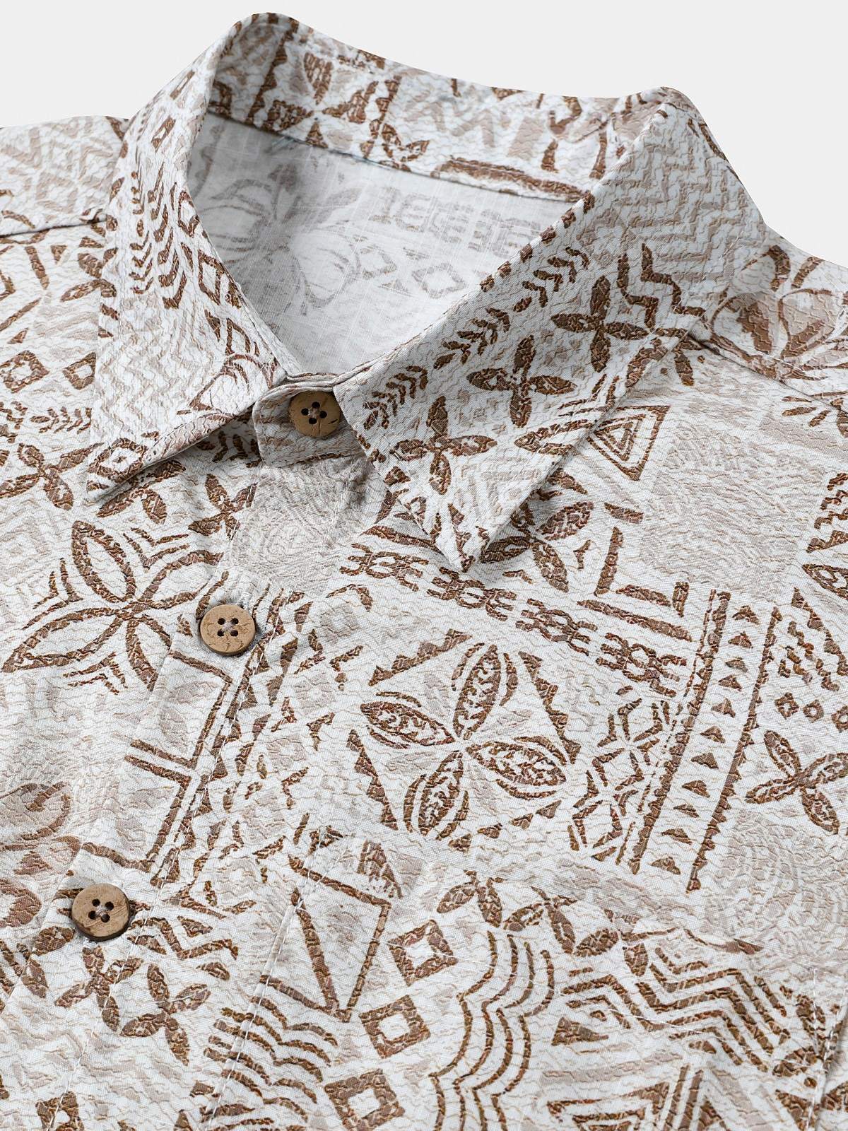 Chemise Homme Bohème Rétro à Manches Courtes en Coton Respirante Imprimé Géométrique Style Resort