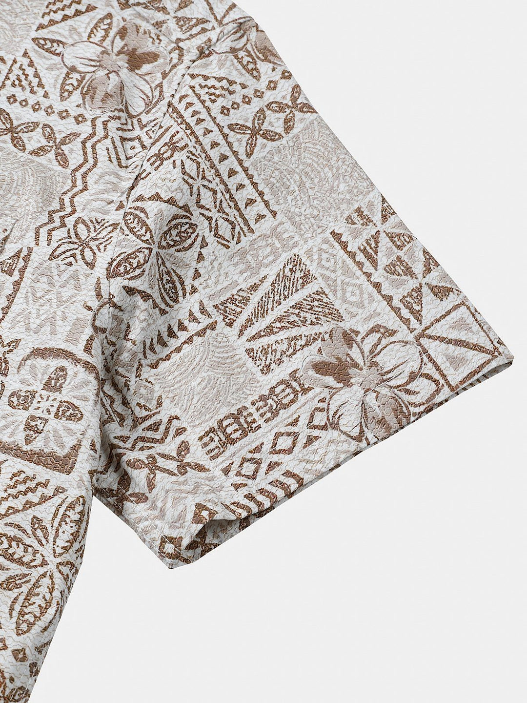 Chemise Homme Bohème Rétro à Manches Courtes en Coton Respirante Imprimé Géométrique Style Resort