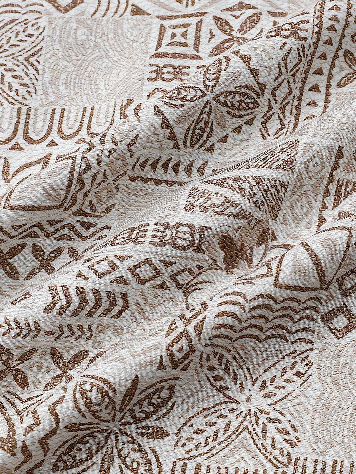 Chemise Homme Bohème Rétro à Manches Courtes en Coton Respirante Imprimé Géométrique Style Resort