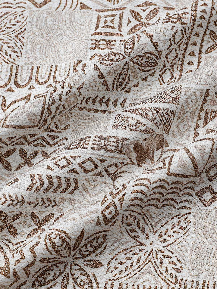 Chemise Homme Bohème Rétro à Manches Courtes en Coton Respirante Imprimé Géométrique Style Resort