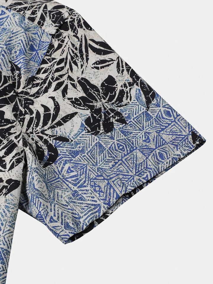 Chemise Homme Bohème Rétro à Manches Courtes en Coton Respirante Imprimé Botanique Style Île