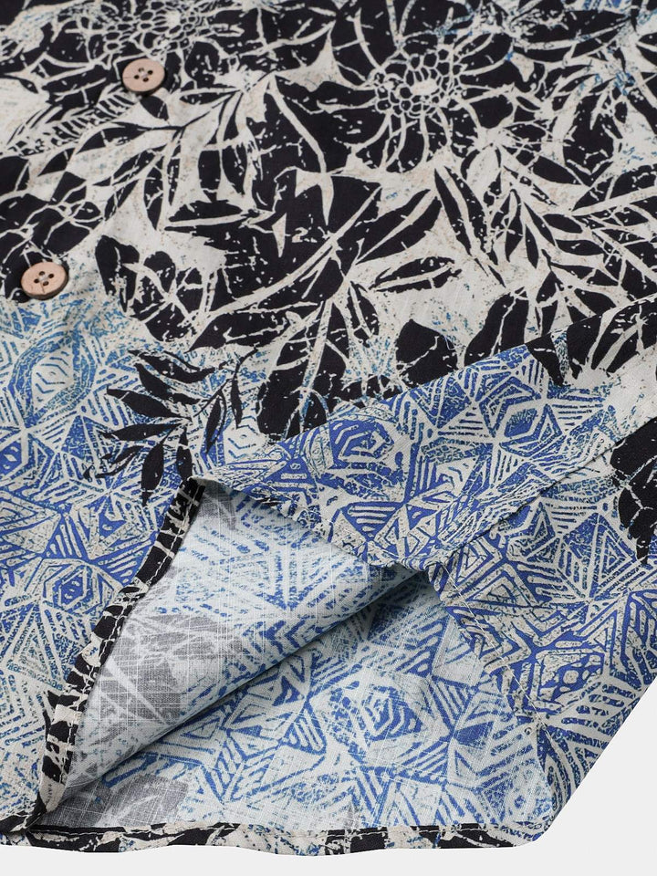 Chemise Homme Bohème Rétro à Manches Courtes en Coton Respirante Imprimé Botanique Style Île