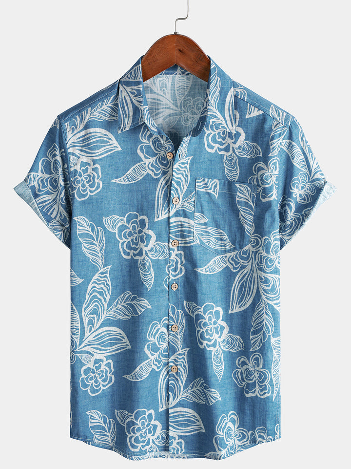 Chemise Homme Décontractée Imprimé Floral Tropical à Manches Courtes