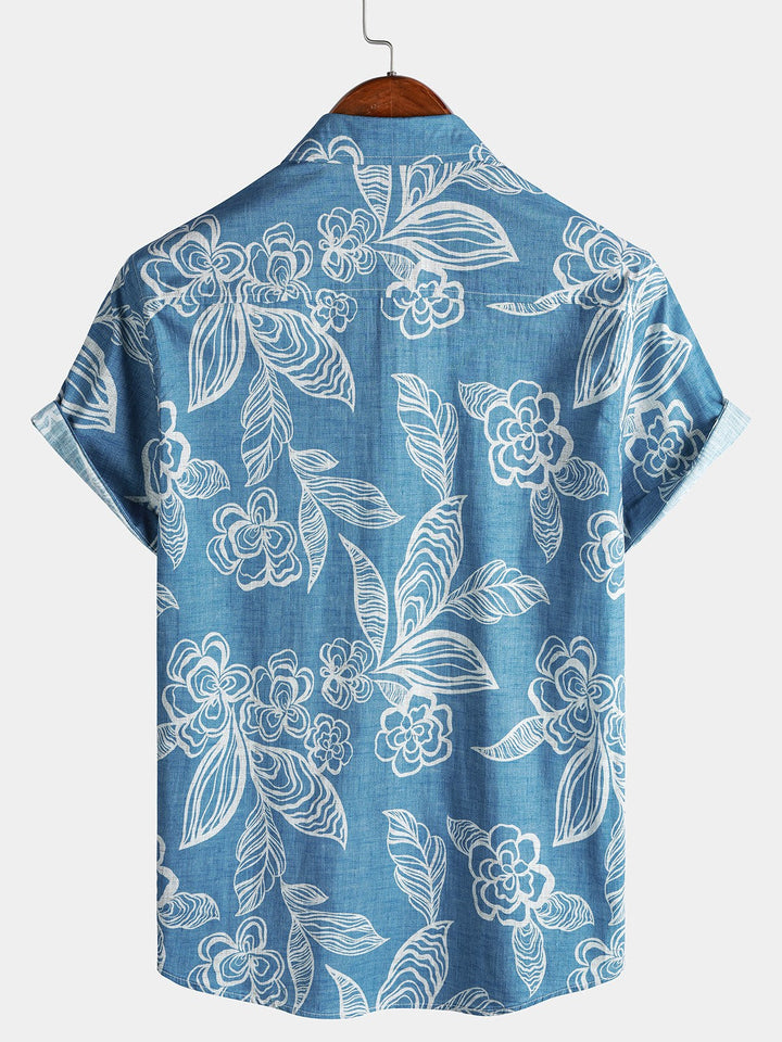 Chemise Homme Décontractée Imprimé Floral Tropical à Manches Courtes