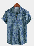 Chemise Homme Imprimé Botanique Tropical en Coton Respirant à Manches Courtes