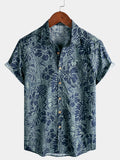 Chemise Homme à Motif Feuilles Tropicales Hawaïennes Style Vacances Plage Manches Courtes