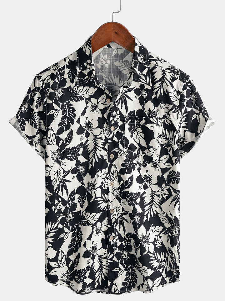 Chemise Homme en Coton à Imprimé Floral Décontractée Style Plage d’Été Manches Courtes