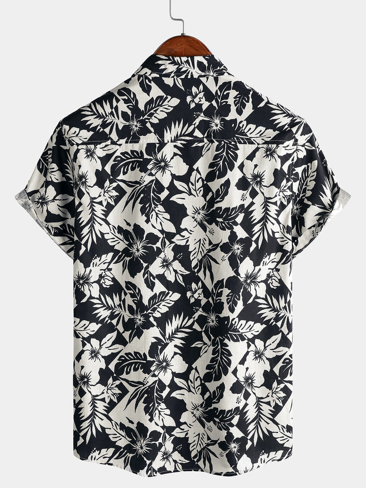 Chemise Homme en Coton à Imprimé Floral Décontractée Style Plage d’Été Manches Courtes