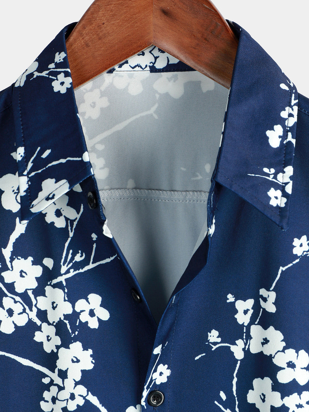 Chemise Casual à Manches Courtes avec Col en Imprimé Floral pour Homme en Bleu Marine Vintage