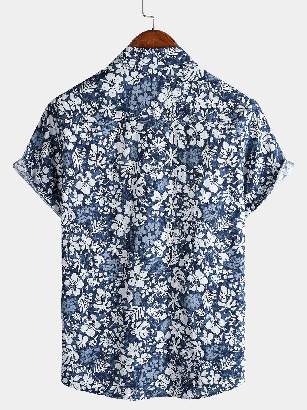 Chemise Homme Rétro à Manches Courtes en Coton Respirante Imprimé Hibiscus Style Vacances
