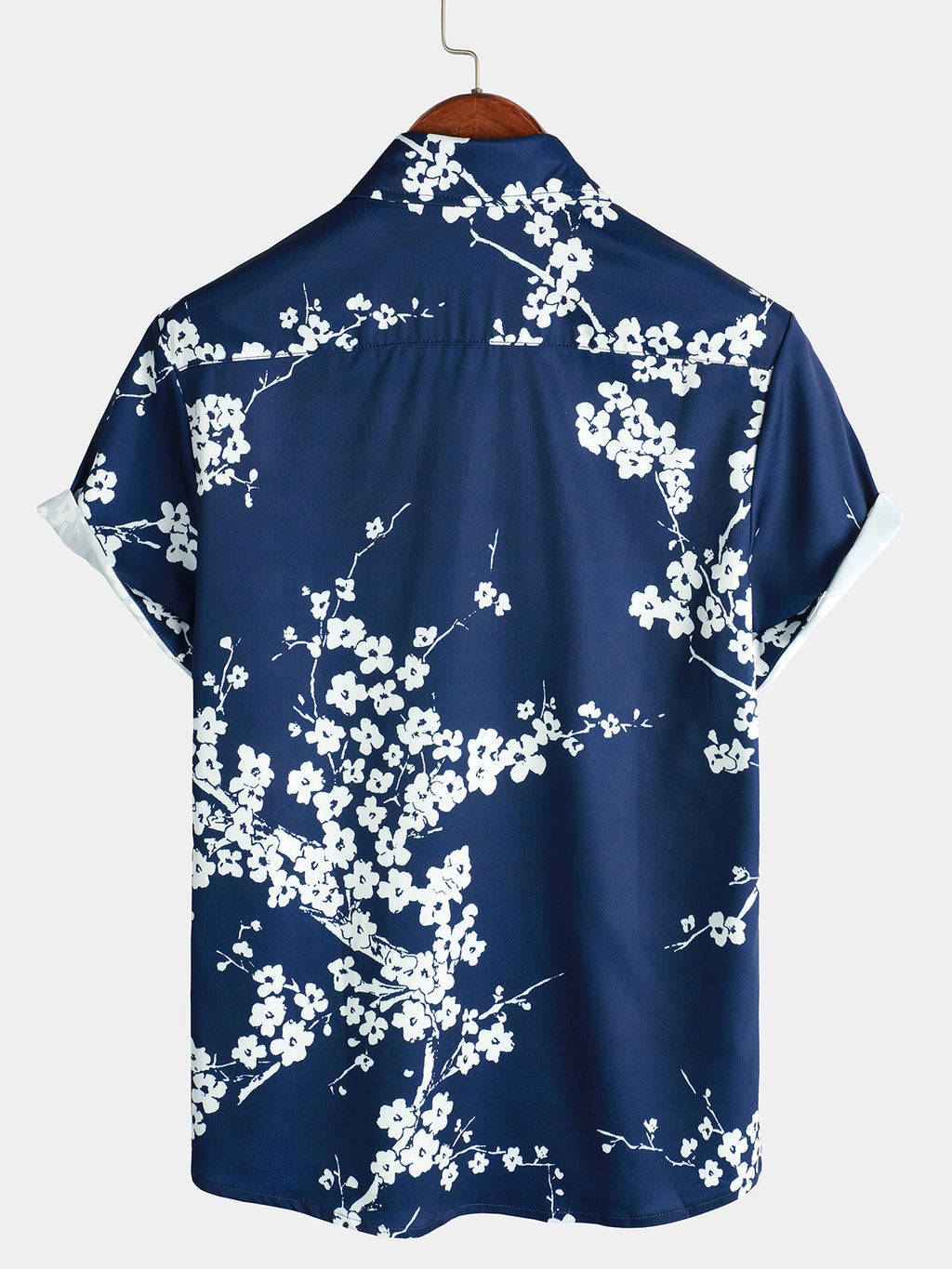 Chemise Casual à Manches Courtes avec Col en Imprimé Floral pour Homme en Bleu Marine Vintage