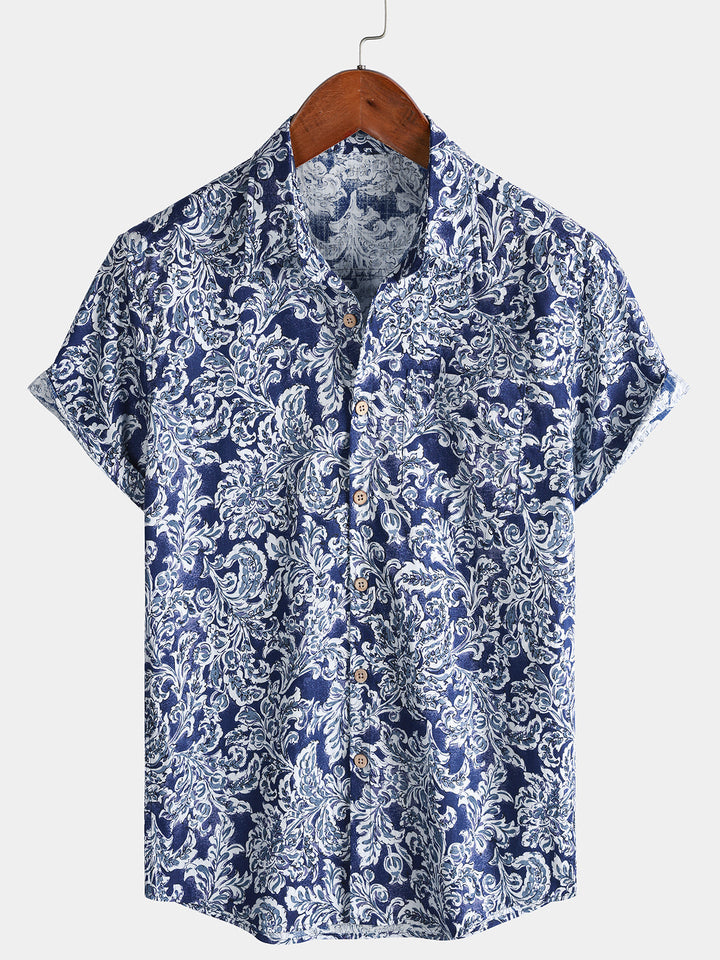 Chemise Homme à Imprimé Floral Classique Boutonnée Style Vacances Manches Courtes