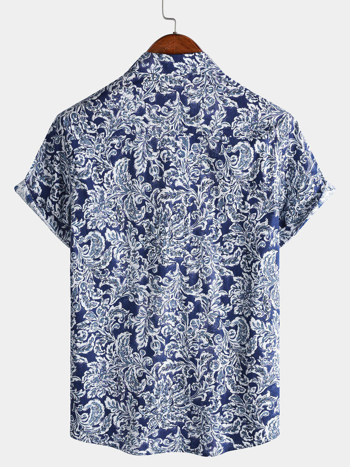 Chemise Homme à Imprimé Floral Classique Boutonnée Style Vacances Manches Courtes