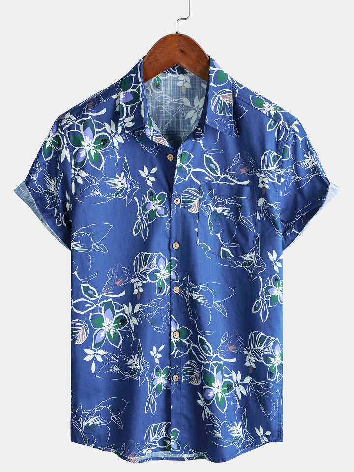 Chemise Homme Style Plage et Détente Tropicale en Coton à Manches Courtes