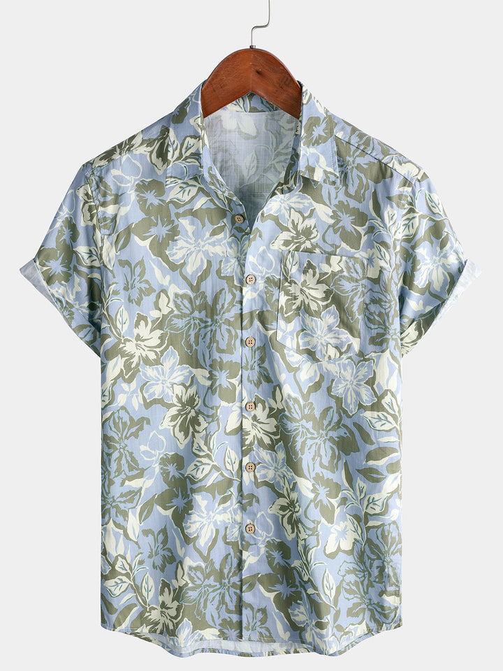 Chemise Homme à Imprimé Floral Hawaïen Décontractée d’Été Style Vacances Manches Courtes