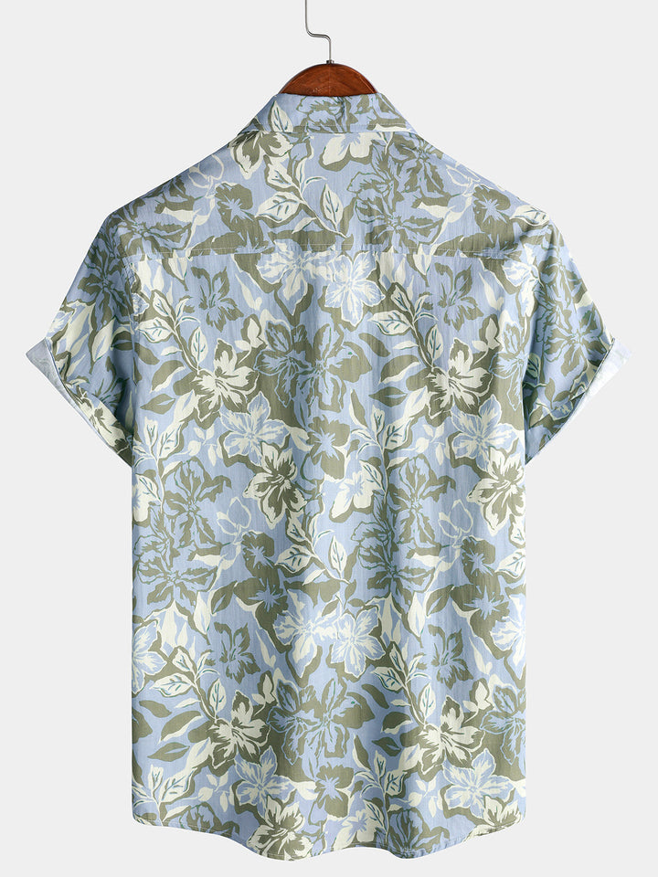 Chemise Homme à Imprimé Floral Hawaïen Décontractée d’Été Style Vacances Manches Courtes
