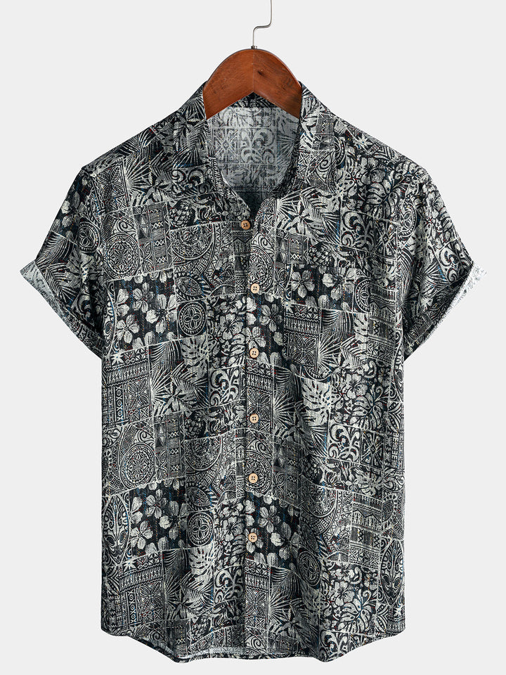 Chemise Homme à Motif Graphique Style Bohème Décontractée Manches Courtes