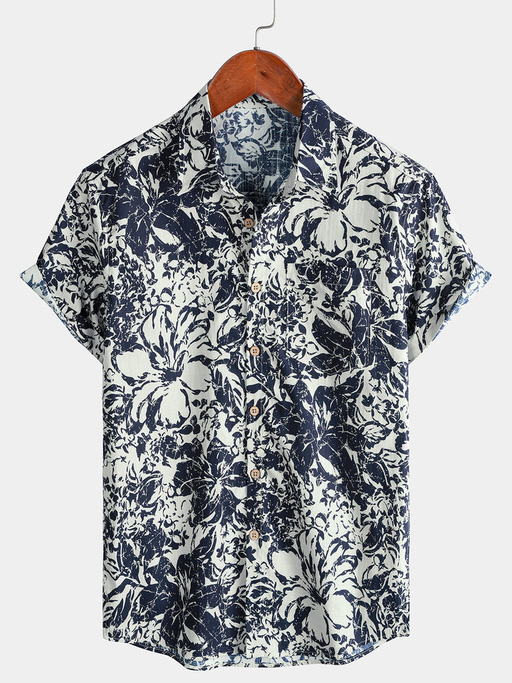 Chemise Homme en Coton Respirant Style Bord de Mer Vacances à Manches Courtes