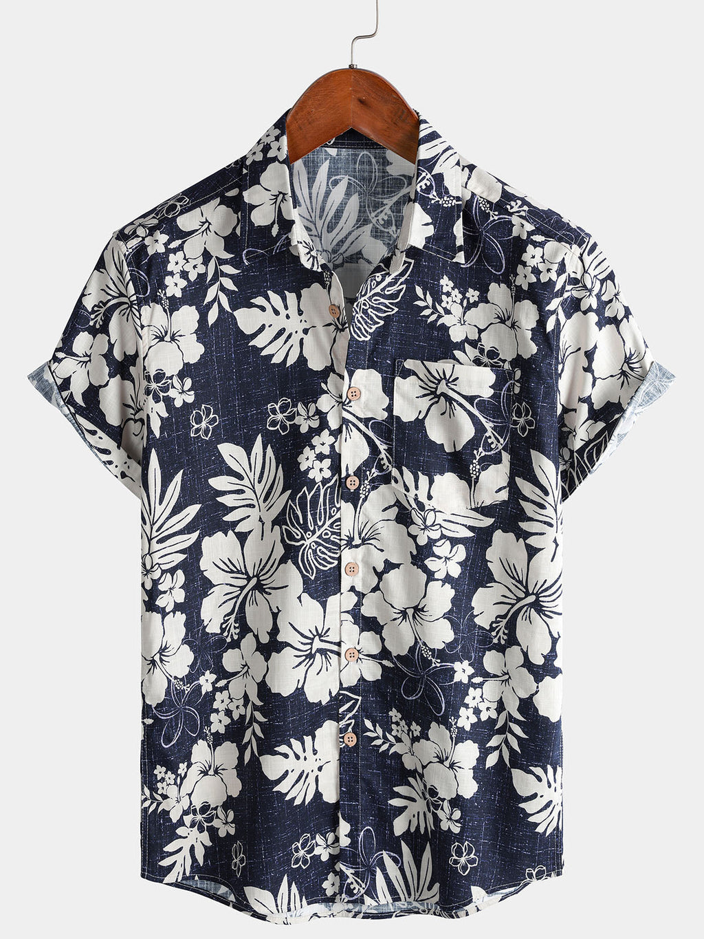 Chemise Homme Vintage à Manches Courtes en Coton Respirante Imprimé Fleurs Style Île et Vacances