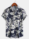 Chemise Homme Vintage à Manches Courtes en Coton Respirante Imprimé Fleurs Style Île et Vacances