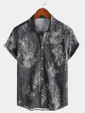 Chemise Homme Rétro à Manches Courtes en Coton Respirante Imprimé Floral Esquissé Style Île