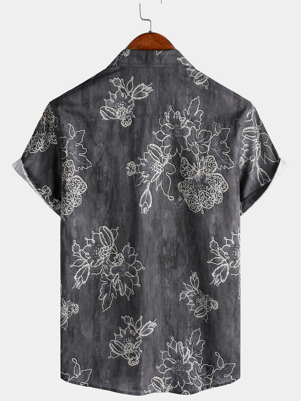Chemise Homme Rétro à Manches Courtes en Coton Respirante Imprimé Floral Esquissé Style Île