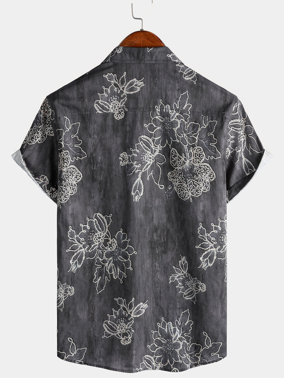 Chemise Homme Rétro à Manches Courtes en Coton Respirante Imprimé Floral Esquissé Style Île